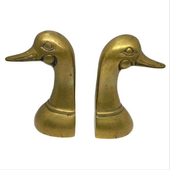 Unknown Other - Pair of Vintage Mid-century Brass Duck Head Bookends Bookshelf Decor
